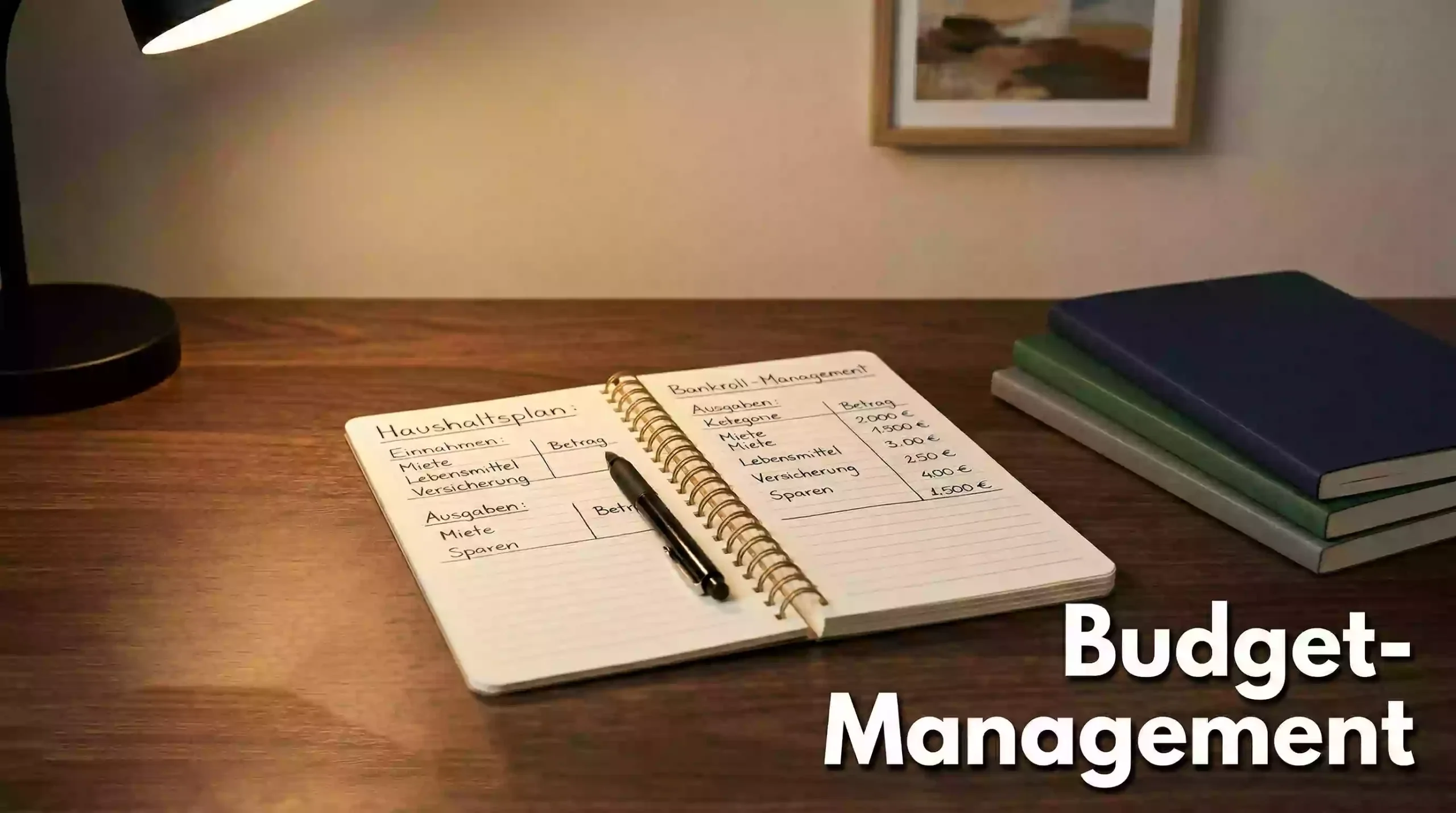 Bankroll-Management – Notizbuch mit Budget-Planung und Stift auf dem Schreibtisch
