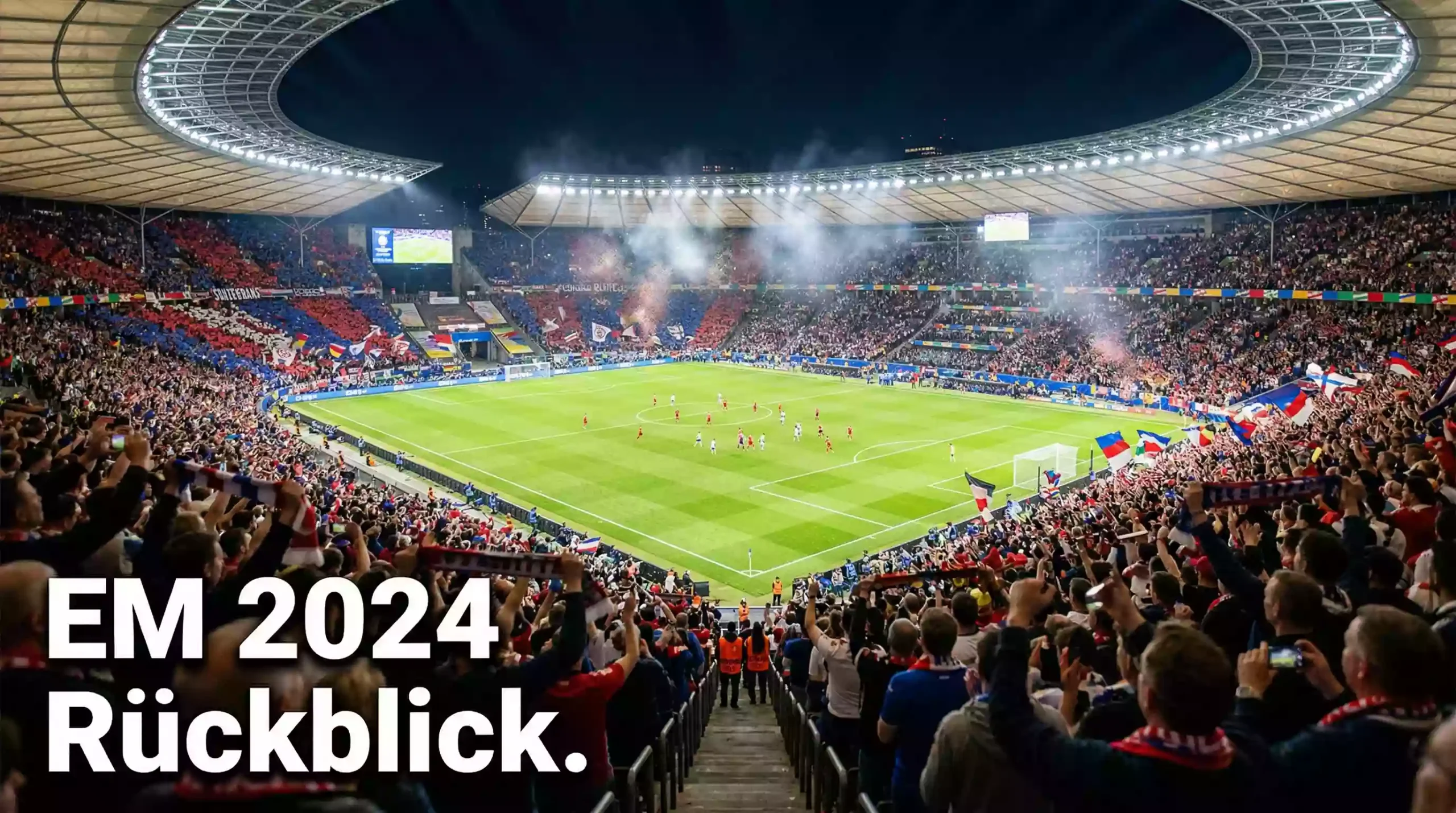 EM 2024 Rückblick – Volles Fußballstadion bei einem Abendspiel mit Fankulisse