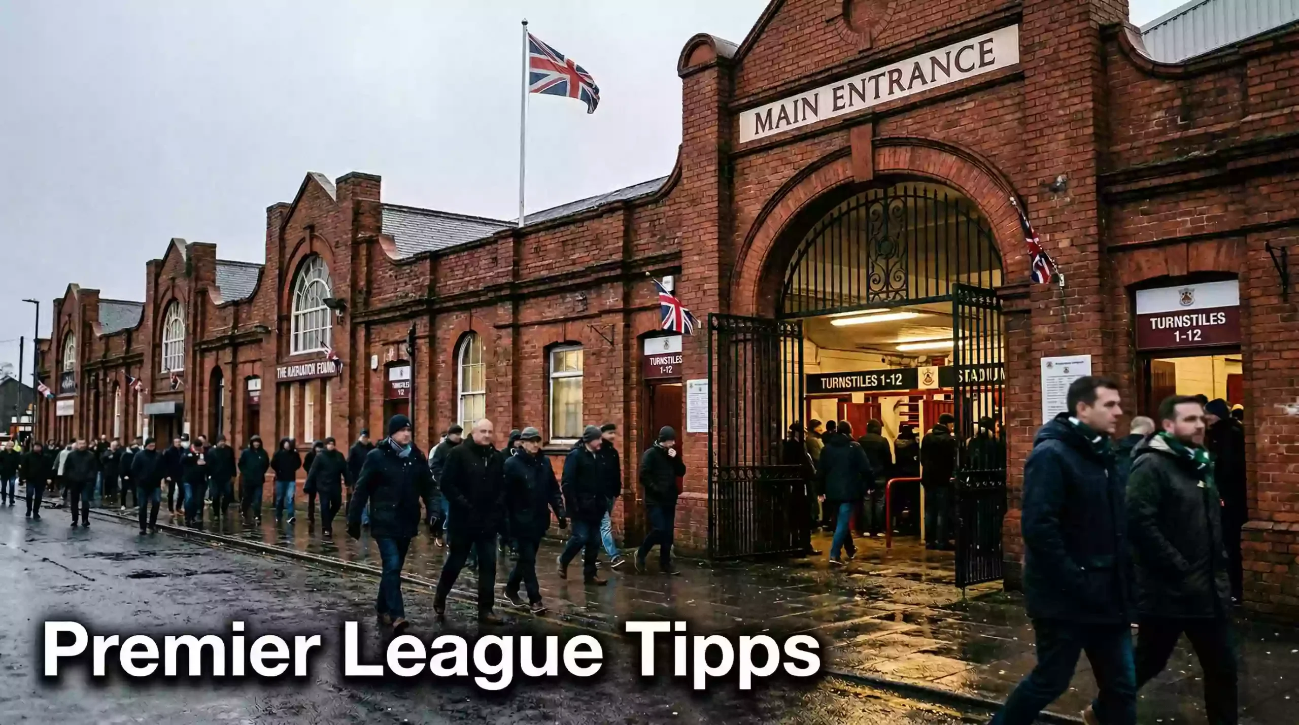 Premier League Tipps – Fußballstadion in England mit grünem Rasen