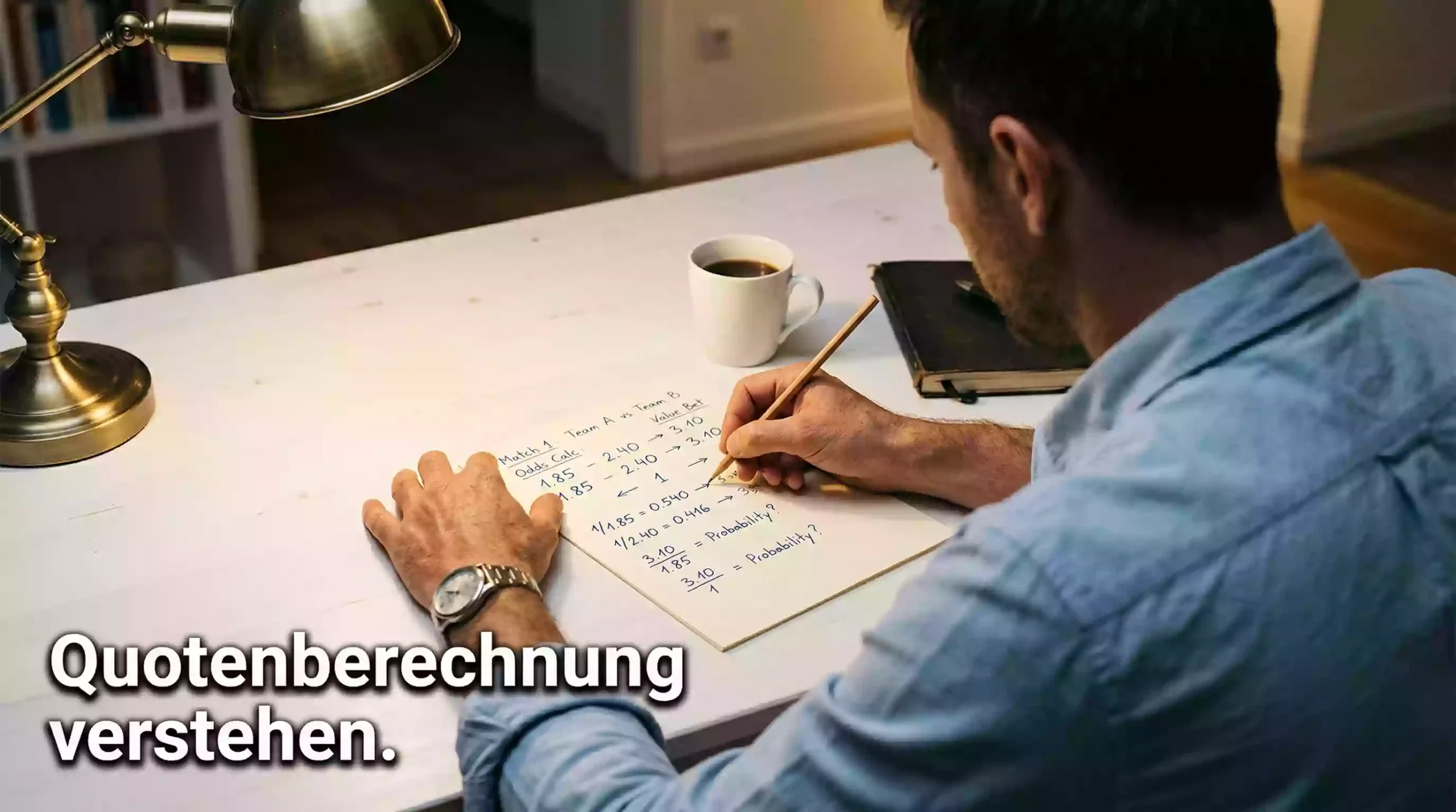 Quotenberechnung bei Sportwetten – Person analysiert Zahlen auf Papier
