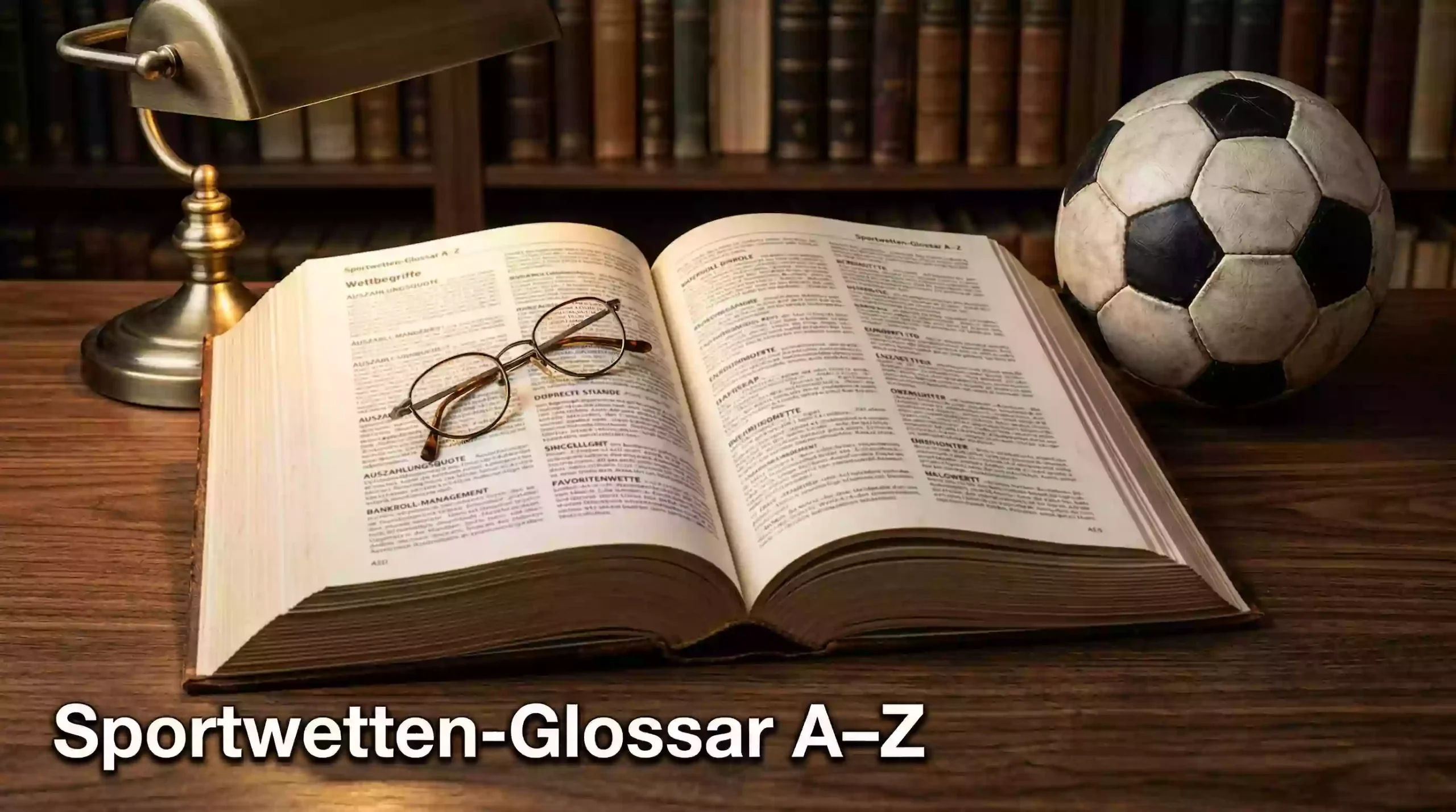 Sportwetten-Glossar – Aufgeschlagenes Buch mit Fußball auf einem Schreibtisch