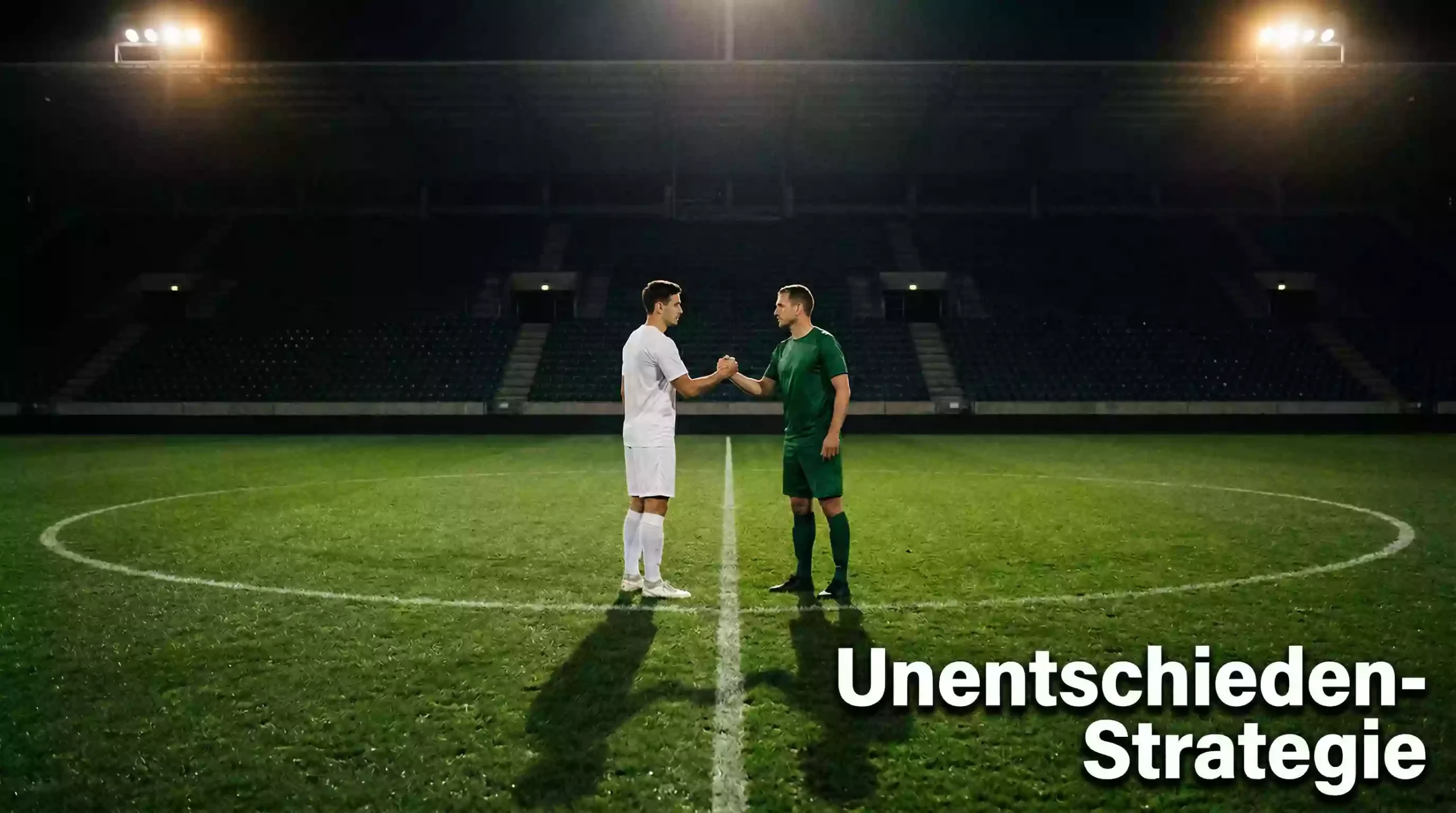 Unentschieden-Strategie – Zwei Fußballmannschaften beim Handshake auf dem Rasen